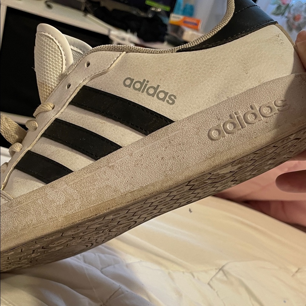 Adidas Men's White and Black Striped Sneakers